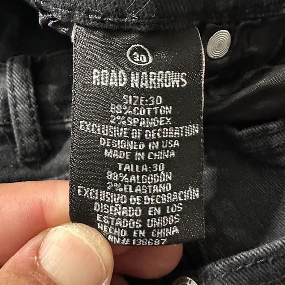 Road Narrows Mens Jeans Size 30 Black Denim Graphic Print Slim Fit Streetwear - Picture 7 of 10